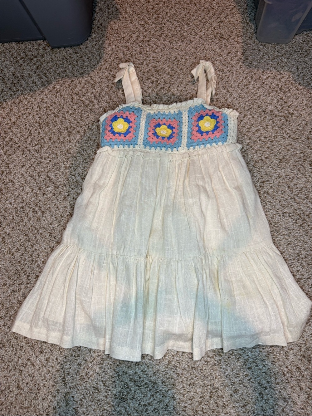Cream Crochet-Trim Girls' Sundress